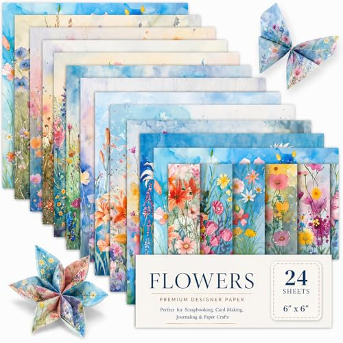 Decoupage Paper Sheets, 24 Pcs Decoupage Paper for Craft Enthusiasts | Watercolor Flowers Scrapbook Decorative Paper for DIY Card Making, Crafts, Art Journaling, Photo Album