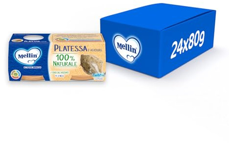 Mellin Omogeneizzato Di Platessa E Verdure 100% Naturale, 80 g, Confezione da 24