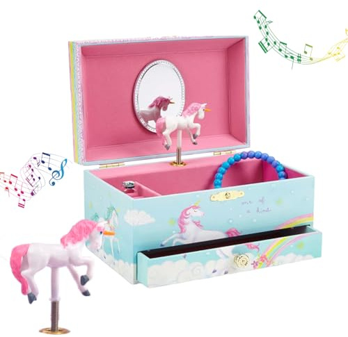 Jewelkeeper Girl's Musical Jewellery Storage Box with Pull-out Drawer, Rainbow Unicorn Design, The Beautiful Dreamer Tune | Child Jewellery Boxes, Musical Unicorn Jewellery Box, Music Box for Girls