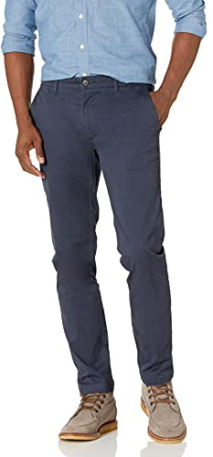 Amazon Essentials Pantalón Chino Elástico, Cómodo, Lavado y de Ajuste Ceñido Hombre, Azul Marino, 33W / 36L
