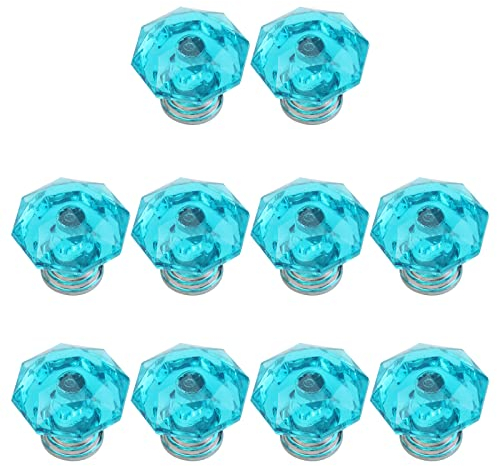 Tulead Crystal Blue Knobs Acrylic Handle for Cabinet,Drawer with Screws Pack of 10