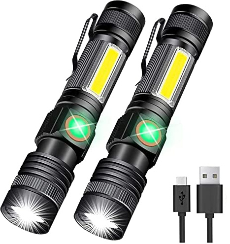 Hoxida Flashlight USB Rechargeable, Magnetic LED Flashlight, Super Bright LED Tactical Flashlight with Cob Sidelight, Waterproof, Zoomable Best Small LED Flashlight for Camping, Emergency Flashlights