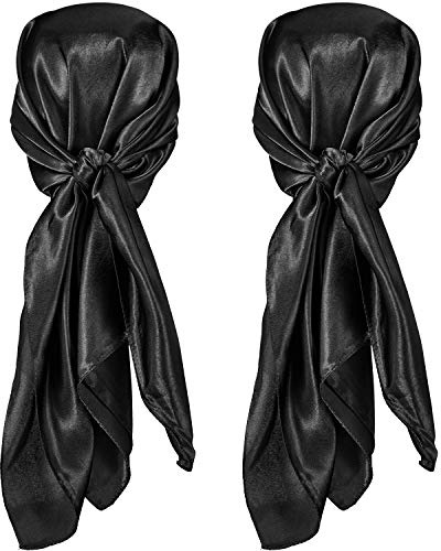SATINIOR 35 Inch Silky Head Scarf 2 Pcs Large Square Neck Scarf Sleeping Hair Wrapping Satin Bandana for Women (Black, Classic)