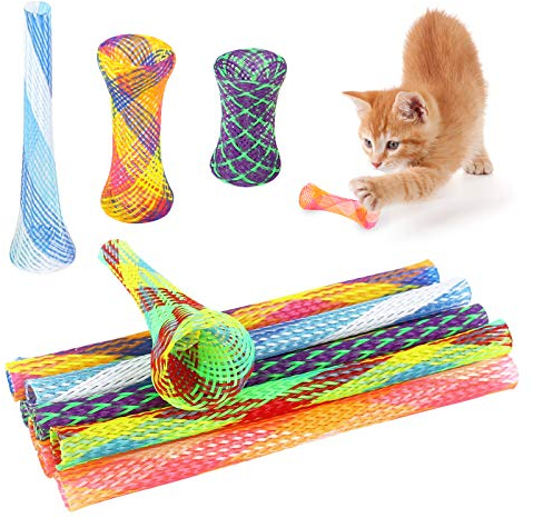 Fulushou Federrohrspielzeug, 25 Stück, interaktives Spielzeug, bunt, für Katzen, Federn, Nylon, lustig, für Katzen, Flexibles Rohr, einziehbar, für Kätzchen, Tiere, zufällige Farben