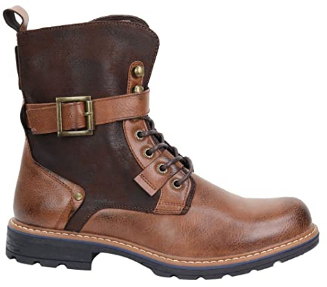 Boots Homme Bottes Noires Marron Clair Style Biker Punk Rock avec Boucle Simili Cuir Vintage - Camel 42 EU