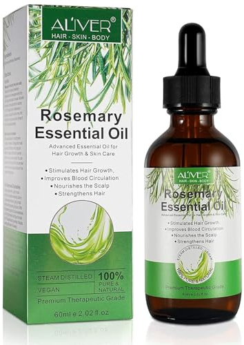 Olio di Rosmarino per Capelli, 60 ml, la Usato per la Crescita delle Sopracciglia e delle Ciglia dei Capelli e la Cura della Pelle, 100% Naturale Puro, per Donne/Uomini