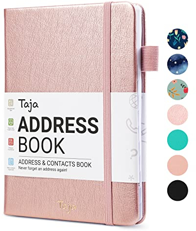 Taja Adressbuch mit alphabetischen Registern, Hardcover-Adressbücher, Großdruck für Kontaktaufnahmen, kleines Adressbuch zum Aufbewahren all Ihrer wichtigen Informationen an einem Ort, Roségold