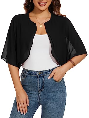 HANERDUN Bolero Cardigan Mujer Verano Gasa Manga Corta Chal de Fiesta Toreras Mujer con botón Chaqueta Mujer Talla Grande Primavera Otoño
