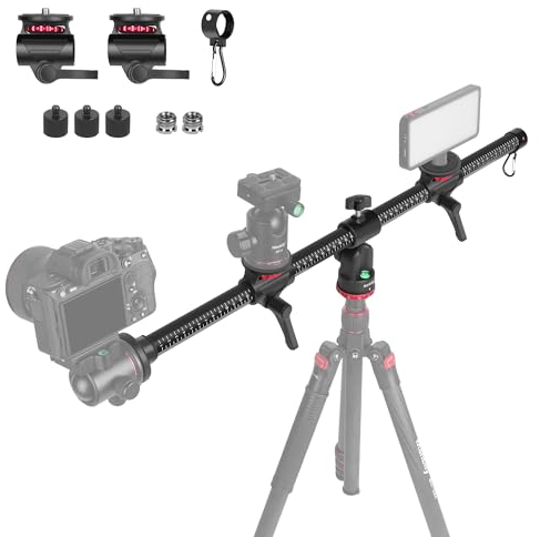 Manbily Brazo de extensión de trípode, columna central horizontal de trípode de 27.6 pulgadas, barra de accesorios de trípode de tres montajes, brazo giratorio de 360° para cámara de fotos superiores