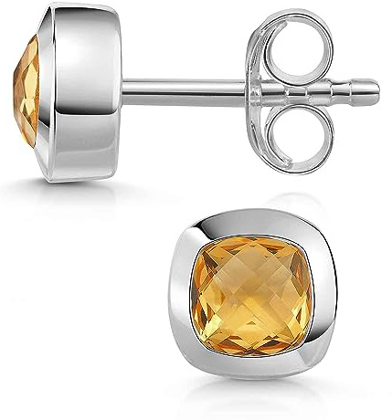 Materia Citrin Ohrringe Silber 925 quadratisch Damen Ohrstecker SO-340-Citrin