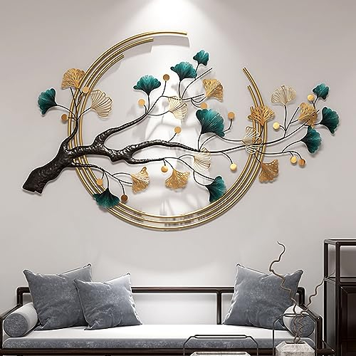 Ainydie Decorazioni da Parete in Metallo, 3D Lusso Moderno Sculture Da Parete in Ferro con Foglia di Ginkgo, Quadro da Parete per Casa Hotel Soggiorno Camera da Letto Ufficio,110x68cm