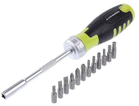 Destornillador de carraca con 12 puntas y almacenamiento integrado