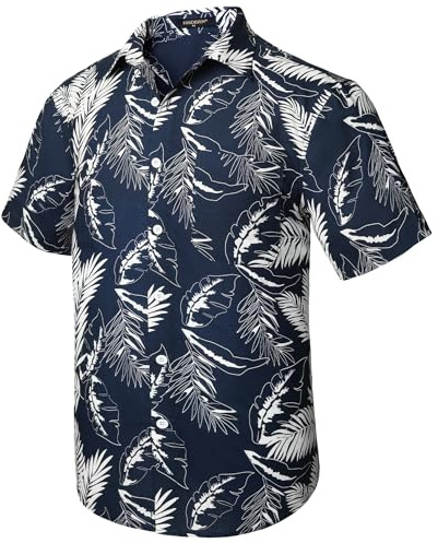 HISDERN Hawaiian Shirts for Men Casual Mens Shirts Short Sleeve Summer Funky Beach Men's Regular Fit Hawaii Print Short Sleeved Aloha Shirt,Navy Blue,L