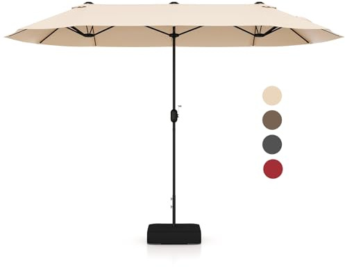 KOMFOTTEU Sombrilla de Jardín Doble 396 x 201 cm, Parasol Rectangular con Manivela y Base, Sombrilla de Balcón Grande con Protección UV, Paraguas de Exterior para Piscina, Terraza, Patio (Beige)