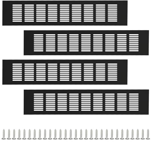 MUXHEL 4PCS Black Air Vent Grille Cover 80x400mm Kitchen Plinth Vent Grill Aluminum Alloy Black Plinth Vent Cover for Cupboard Wardrobe Ventilation