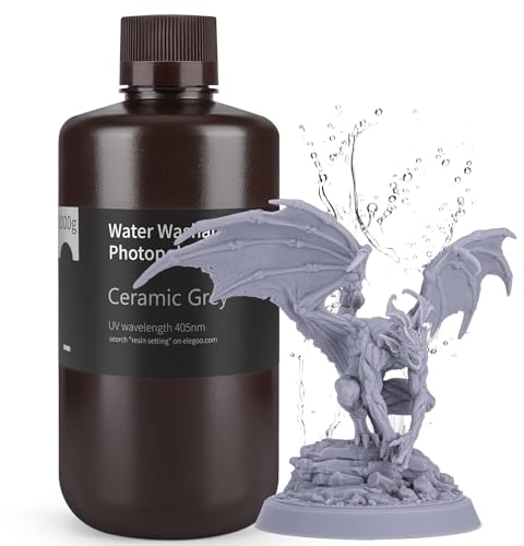 ELEGOO Upgraded 405nm Wasser Waschbares Resin 2.0,Water Washable 3D Drucker Rapid Harz mit Geringerer Schrumpfung und Höherer Präzision für LCD/DLP/SLA/3D Drucker Grau 1000g