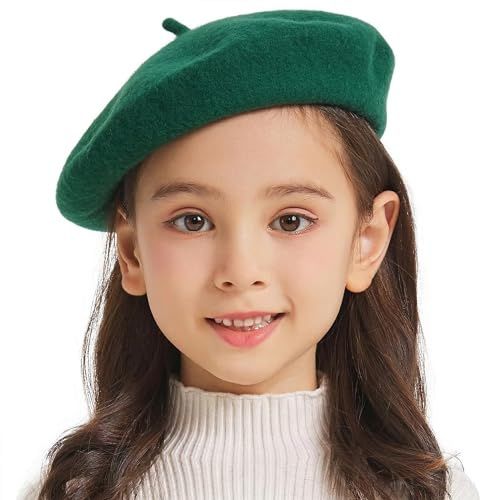 ZLYC Clásica Boina de Lana para Niñas Niños Moderna Artista Francés (Verde), Talla única