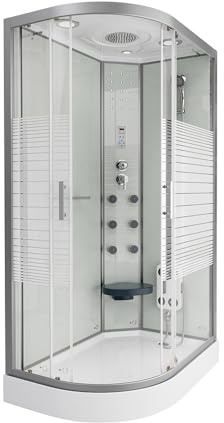 HOME DELUXE - doccia completa BIANCO PERLA - dimensioni 120 x 80 cm sinistra - inclusa doccia a pioggia, radio e accessori I Tempio doccia doccia già pronta, doccia, tempio doccia