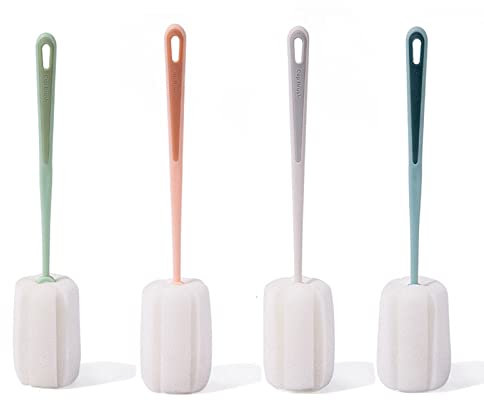 Flaschenbürste Schwamm Reinigungsbürste, Flaschenbürste mit Langen Griff Flaschenreiniger für Trinkflaschen Weiche Gläserbürste Wäscher Waschbürste für Wasserflaschen Tassen Schüsseln Teller(4 Stück)