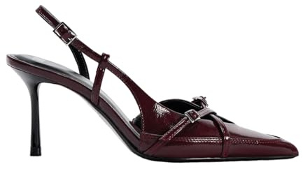 BAISOILIHA Donne Cinturino sul retrò Heels in A Faux Patent Pelle Sintetica Finish Pump Bow Detail Fibbia Closure Thin Heel Appuntito Sposa Festa Le Signore Ragazze Burgundy Numero 38