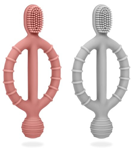 CLDY Baby Beißspielzeug, kauspielzeug baby, beißstab baby, 2 Stück Kinderzahnbürste Zahnungshilfe, Beißring aus Silikon BPA-frei, wundes Zahnfleisch zu stimulieren und zu massieren, ab 3 Monaten