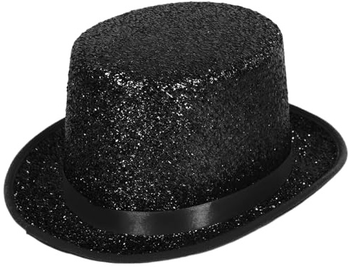 powerking Gorra para adultos, gorra de esmoquin brillante gorra de mago para hombres y mujeres, accesorios para la fiesta de vestidos de lujo,Negro