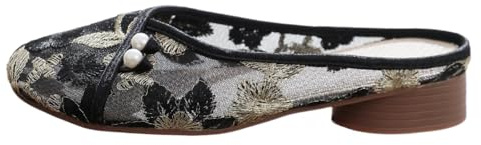 Chinese Slippers for Women Embroidered Mules Mesh Pearl Slip on - Retro Trendy Cute Casual Comfortable Walking Beach Travel Lightweight Running Standing All Day Business Office Driving Birthday Gifts (Black,7)