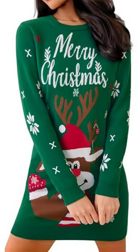 Gyabnw Vestito Natale Donna Elegante Abito in Maglia Girocollo Abiti Natale all'Anca Avvolta Vestiti Invernali Maglione Tubino Maglione Moda Caldo Casual Knitted Dress Autunno Inverno
