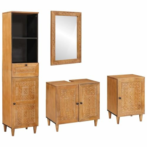 vidaXL Juego de Muebles de baño 4 pcs Marrón Madera de ingeniería, Juego de baño Moderno, diseño Rectangular, Gran Almacenamiento, Madera de ingeniería, Mueble Que Ahorra Espacio