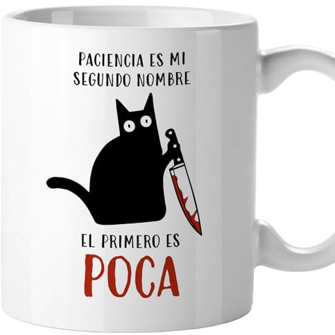 El Kraken Taza gato, tazas de gatos originales, con frases divertidas, graciosa, amigo invisible, Regalo, Cerámica 330 mL (Paciencia)