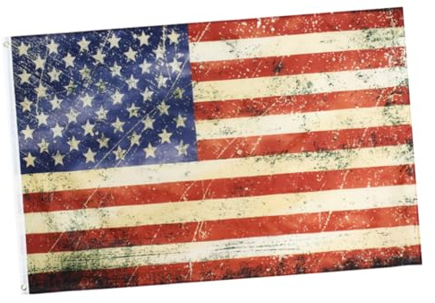 TEHAUX Bandiera Americana Design Anticato in Poliestere Vintage 90x150cm, Leggera e Portatile e Festa del 4 Luglio e Stile Retrò Decorazione per Cortile