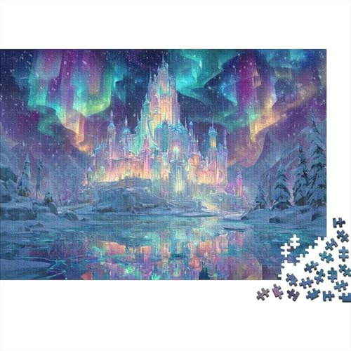Fantasy Ice Castle 1000 Piece Jigsaw Puzzle Paper for Adults Northern Lights Night Scene Puzzle Game for Family Home Decor Relaxing Gift 38x26cm/1000pcs