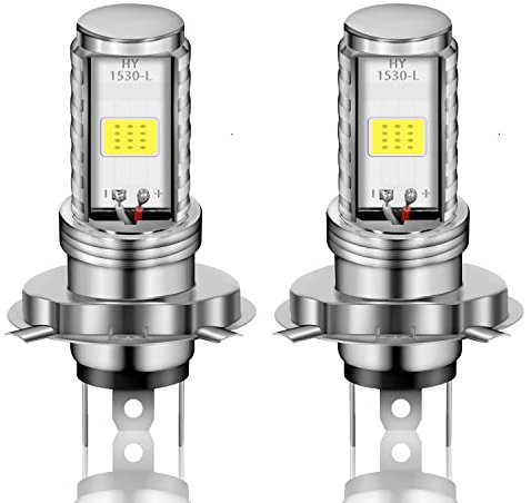Grandview H4 LED Bulbs, 2pcs White H4 Motorcycle Front Headlight Bulbs, H4 High/Low Beam COB Motorcycle LED Headlight Bulbs (DC 9-80V)
