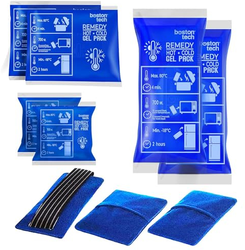 Packs de gel REMEDY pour le chaud et le froid. 6 sacs de tailles différentes. 3 housses en tissu. Idéal pour le traitement de la douleur et des blessures. Pour réfrigérateur et micro-ondes