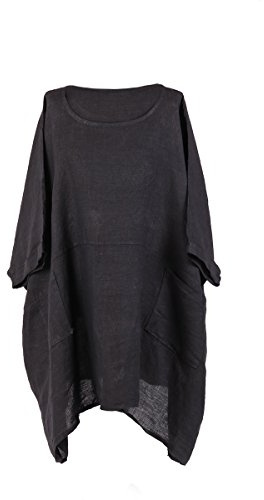 LushStyleUK New Ladies Italian Plus Size Plain Linen Tunic Top Women Lagenlook Top Plus Size (Charcoal)