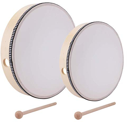 Lawei 2 Stück Handtrommel mit Schlägel 25,5 cm & 20 cm Percussion Trommel für Rahmen Trommel Tamburin für Party Pädagogisches Spielzeug