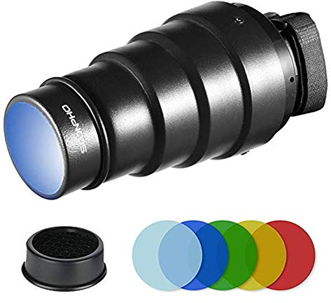 Soonpho Conical Snoot Kit for Speedlite Flash Accessories,Aluminium Alloy Snoot with Honeycomb Grid & 5pcs Color Gel Filters