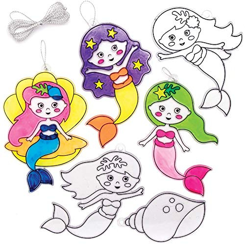 Baker Ross AT693 Mermaid Suncatchers - Pack of 10, Suncatcher Stained Glass Effect for Children to Make and Display