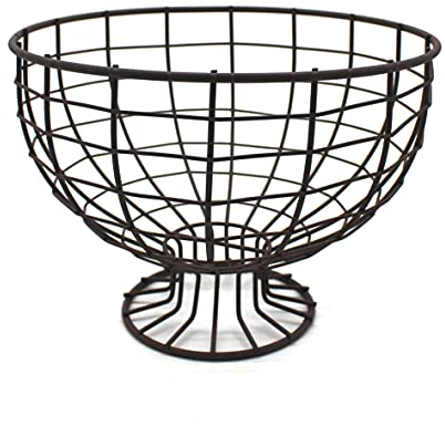 CVHOMEDECO. Metal Wire Round Egg Basket with Pedestal Counter Top Fruit Bowl Storage for Kitchen Home. Rusty