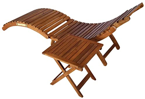 vidaXL Akazienholz Massiv Sonnenliege mit Tisch Auflage Klappliege Gartenliege Gartenmöbel Liege Saunaliege Relaxliege Holzliege Strandliege Freizeitliege