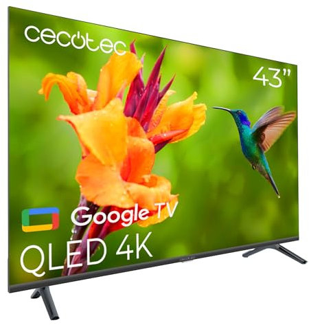 Cecotec Smart Téléviseur QLED 43 Pouces Résolution 4K UHD - Série V4 VQU40043, Dolby Vision&Atmos, VRR, HDMI 2.1, USB 3.0, HDR10, 16 GB ROM, Google Voice Assistant, Chromecast