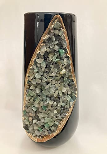 Black and Gold Ceramic Vase/Planter/Pot/Mug/Wine Goblet with Light Green Agate Semi - Precious Agate Crystal Gemstones |Small(Height 4 inches), (Gold - Finish)
