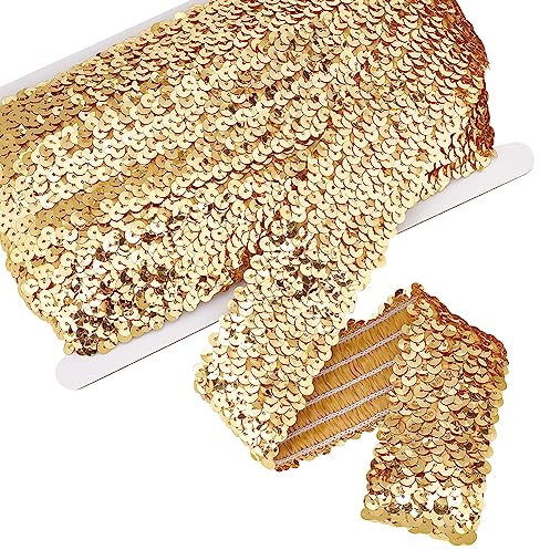 PandaHall 10m 48mm Elastischer Paillette Paillettenbesatz Gold Spitzenbesatz Zum Basteln Paillettenstreifen Glänzendes Nähen Paillettenband Für Weihnachten Kleid Verschönerung Stirnband Kostüm Nähen