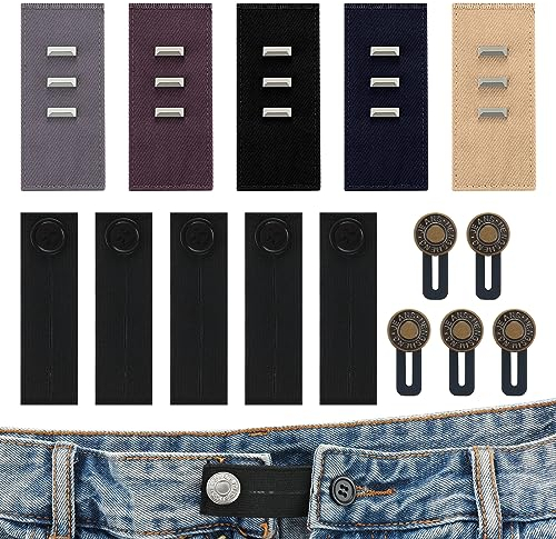 cobee 15 Stück Hosen Taillenverlängerungen, 3 Stile kein Nähen Bund Knopfverlängerungen verstellbare elastische Jeans Taillenverlängerung Hosenbund Erweiterung für Damen Herren Jeans Röcke