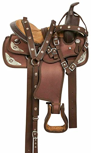 WILD RACE Wunderschöner Designer-Westernsattel aus synthetischem Barrel Racing/Beautiful Designer Synthetic Western Barrel Racing Western Saddle (12, Brown)