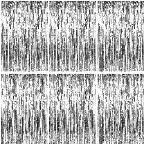 Lametta Vorhänge, 6 Stück Silber Glitzervorhang Fringe 1x2m Metallic Folienfransen Hintergrund, Luftschlangen Folie Vorhang für Geburtstag Hochzeit Weihnachten Party Dekoration, Tinsel Curtains silver