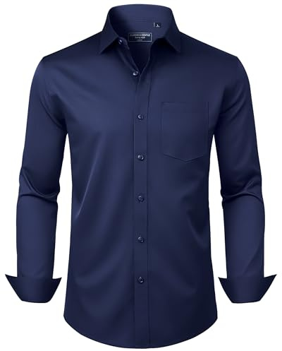 Alimens & Gentle Chemises habillées à Manches Longues en Coton Stretch Infroissable pour Homme, Bleu Marine, Taille L