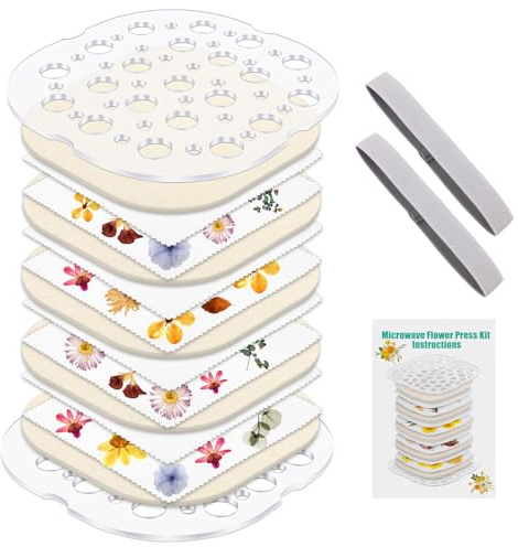 Windspeed Microwave Flower Press, 4 Layers Flower Pressing Kit for Adults Plant and Flower Press Kit for DIY Arts, Resin Crafts, Scrapbooking, Nail Craft(7.9×7.9 in)