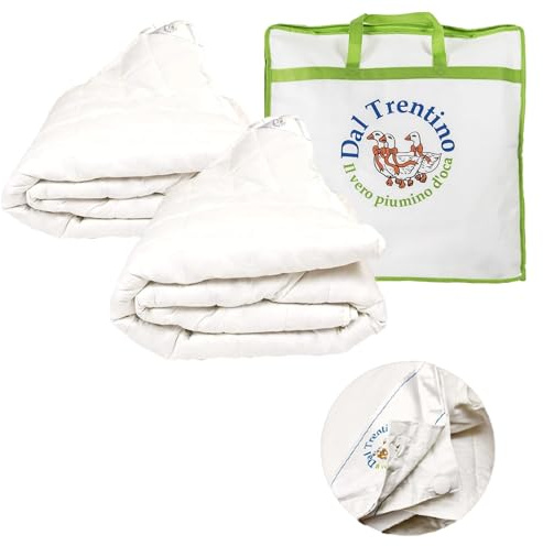 Vico Casa® Piumino matrimoniale 4 stagioni, in 100% piuma d’oca, Modello Cortina Duo / 3+2 punti di calore; Due piumoni 250x200cm con bottoni e asole da unire per l'inverno