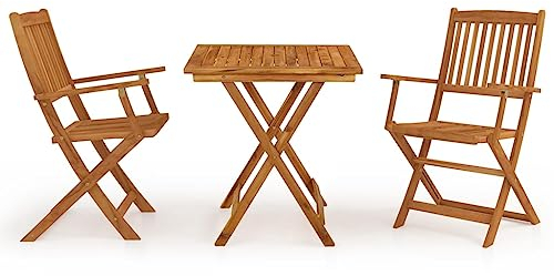 KTHLBRH 3-TLG. Garten-Essgruppe Klappbar Massivholz Akazie Terrassenmöbel-Sets Outdoor-Möbel-Sets Gartenmöbel-Sets für Gärten, Terrassen und Balkone